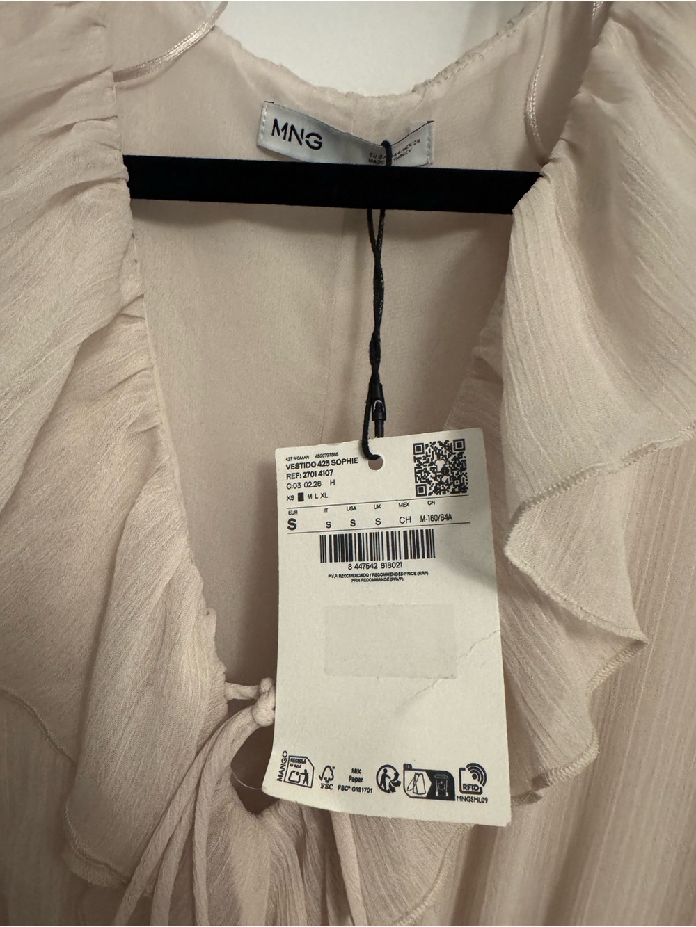 Mango off white chiffon maxi dress with belt size small - Picture 9 of 9